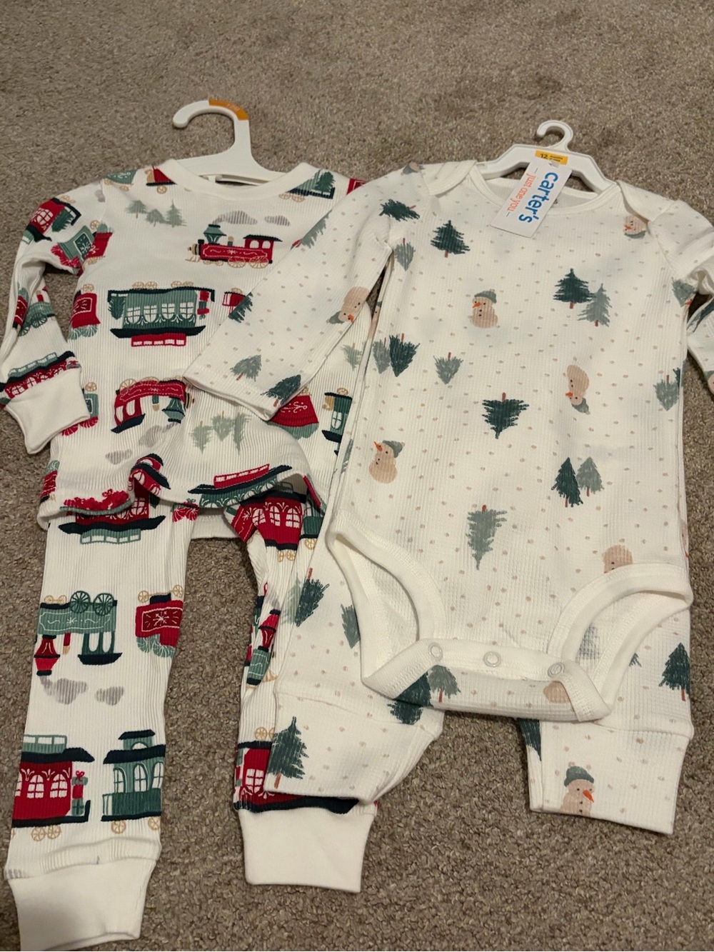 Carter's Cream & Red Holiday Train and Tree Pajama Set